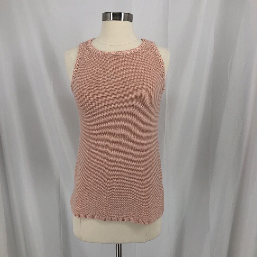 White House Black Market Women's Pink Metallic Sleeveless Sweater Sz Small
